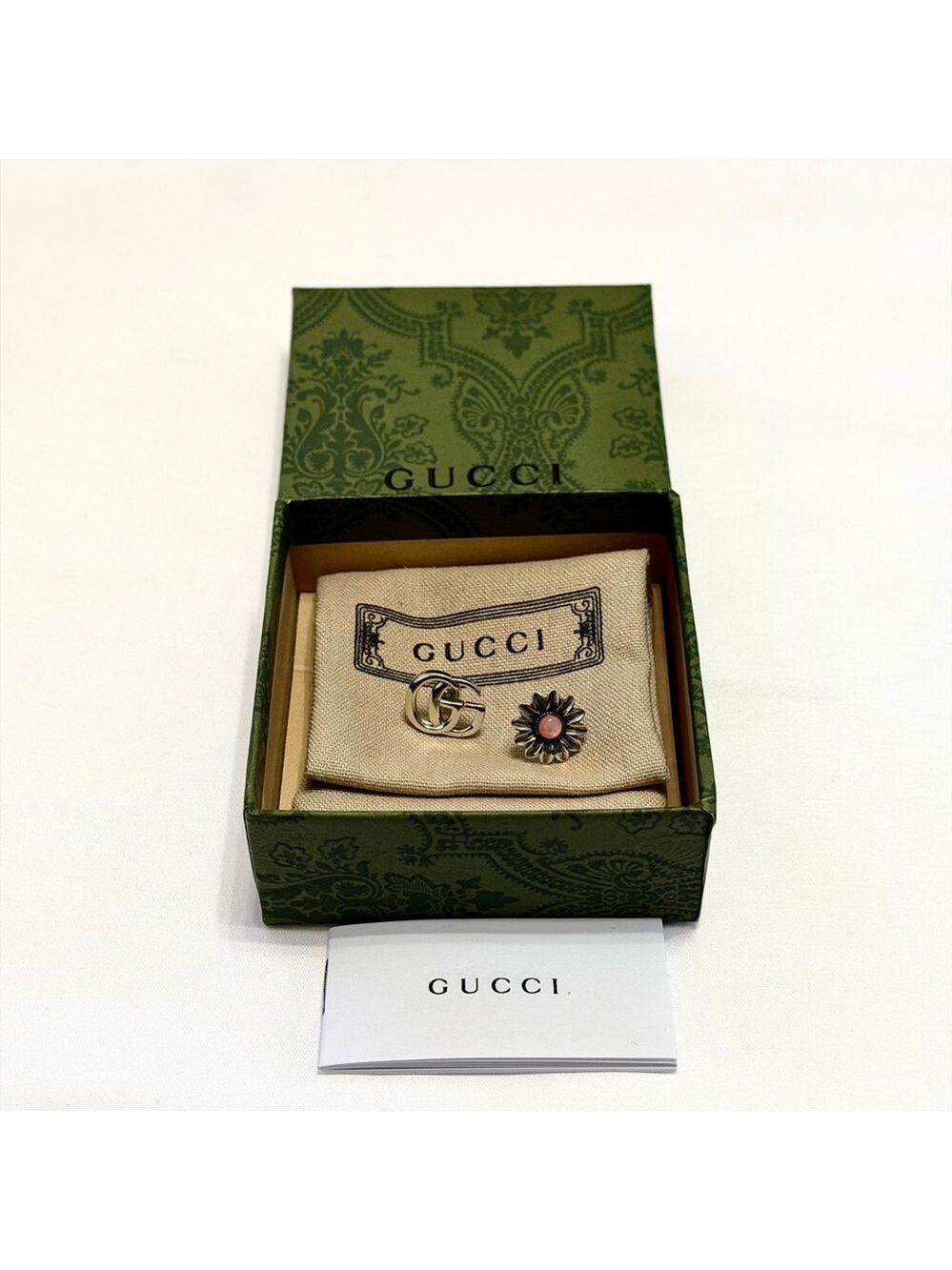 Gucci Double G Pink Flower Stud Earrings Sterling Silver